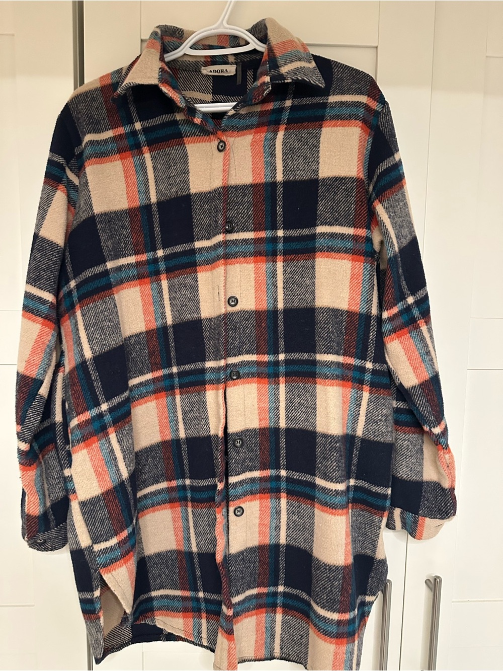 Adora Navy & Cream Plaid Button-Up Oversized Shacket